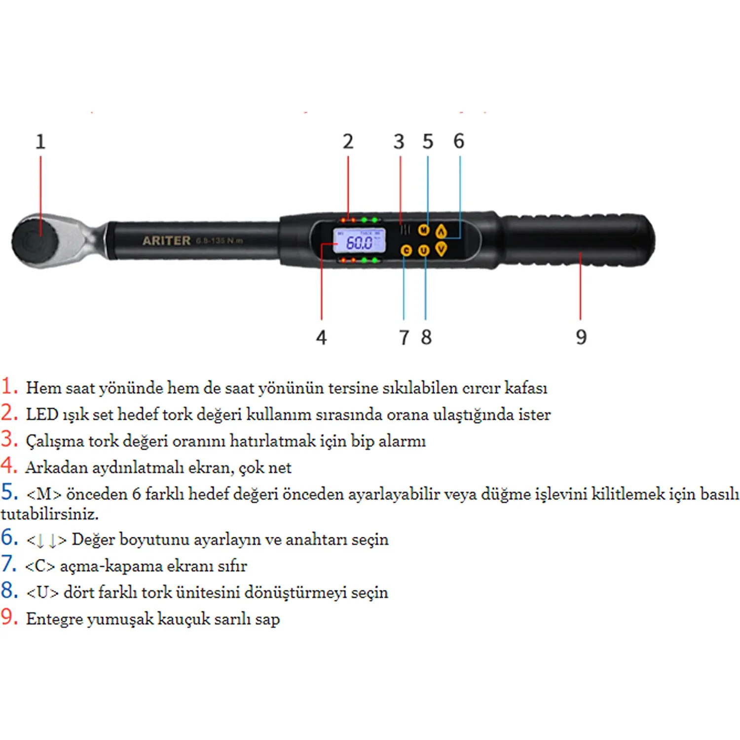 Ariter 1/2 Dijital Tork Anahtarı 17 NM-340 Nm Pilli Dijital Ekran - Thumbnail